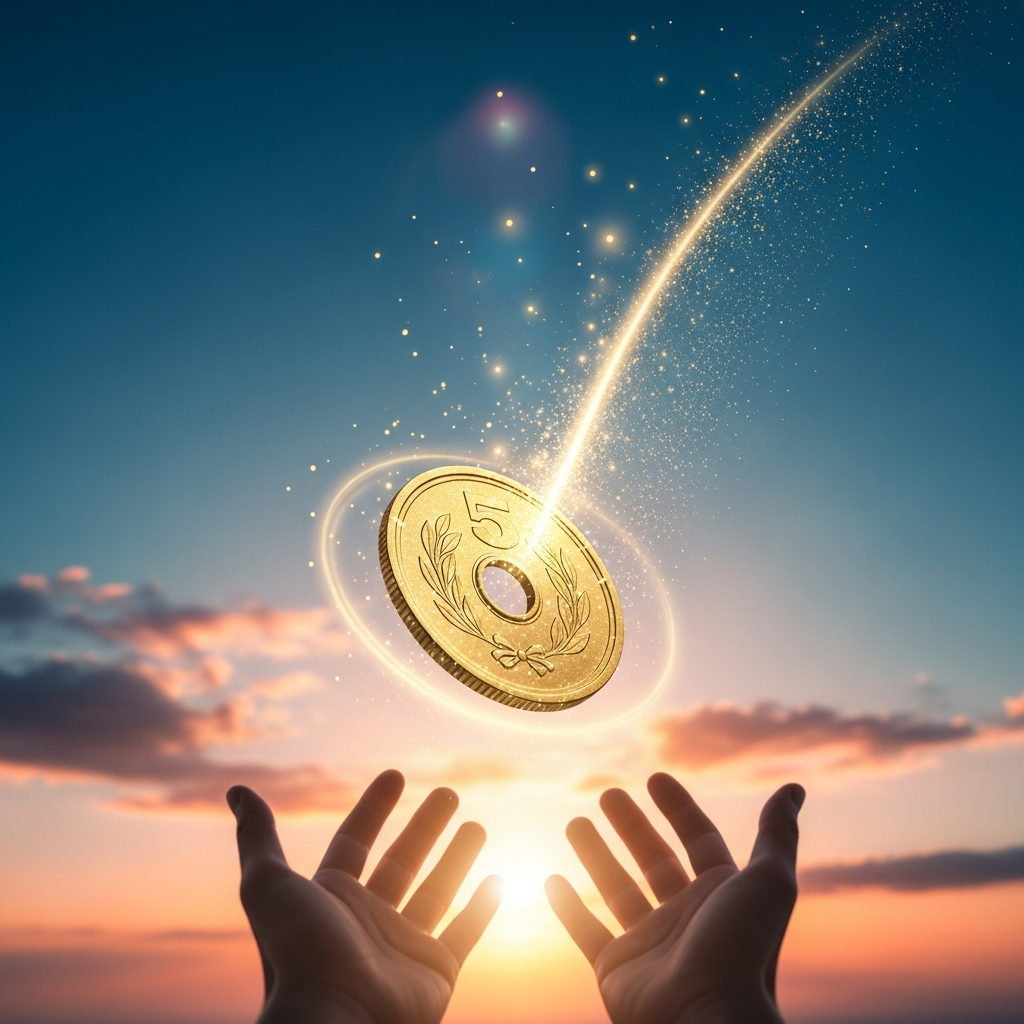 Illustration of 【夢占い】5円玉の夢は幸運の前兆！金運上昇のサイン