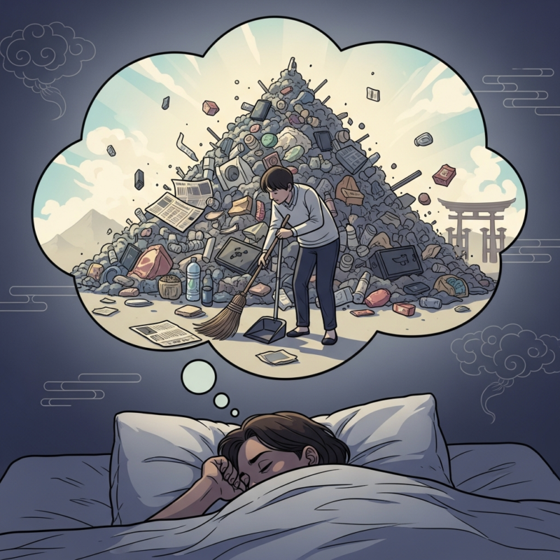 Illustration of ゴミを片付ける夢の夢占い【意味や前兆を解説】