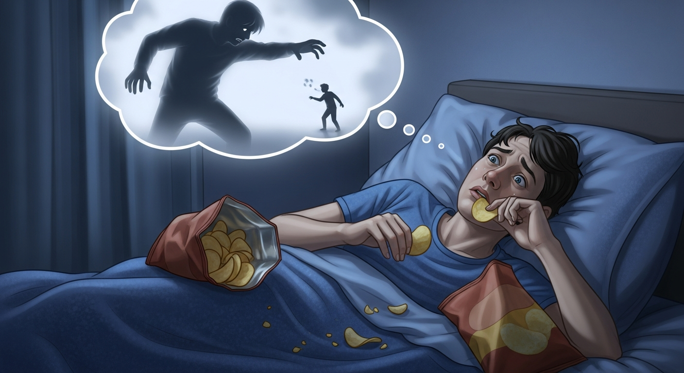 Illustration of ポテトチップスを食べる夢占い｜不安な前兆と心理、今すぐできる対策