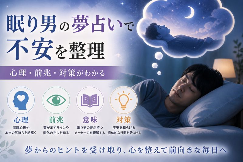Illustration of 眠り男の夢占いで不安を整理、心理・前兆・対策がわかる