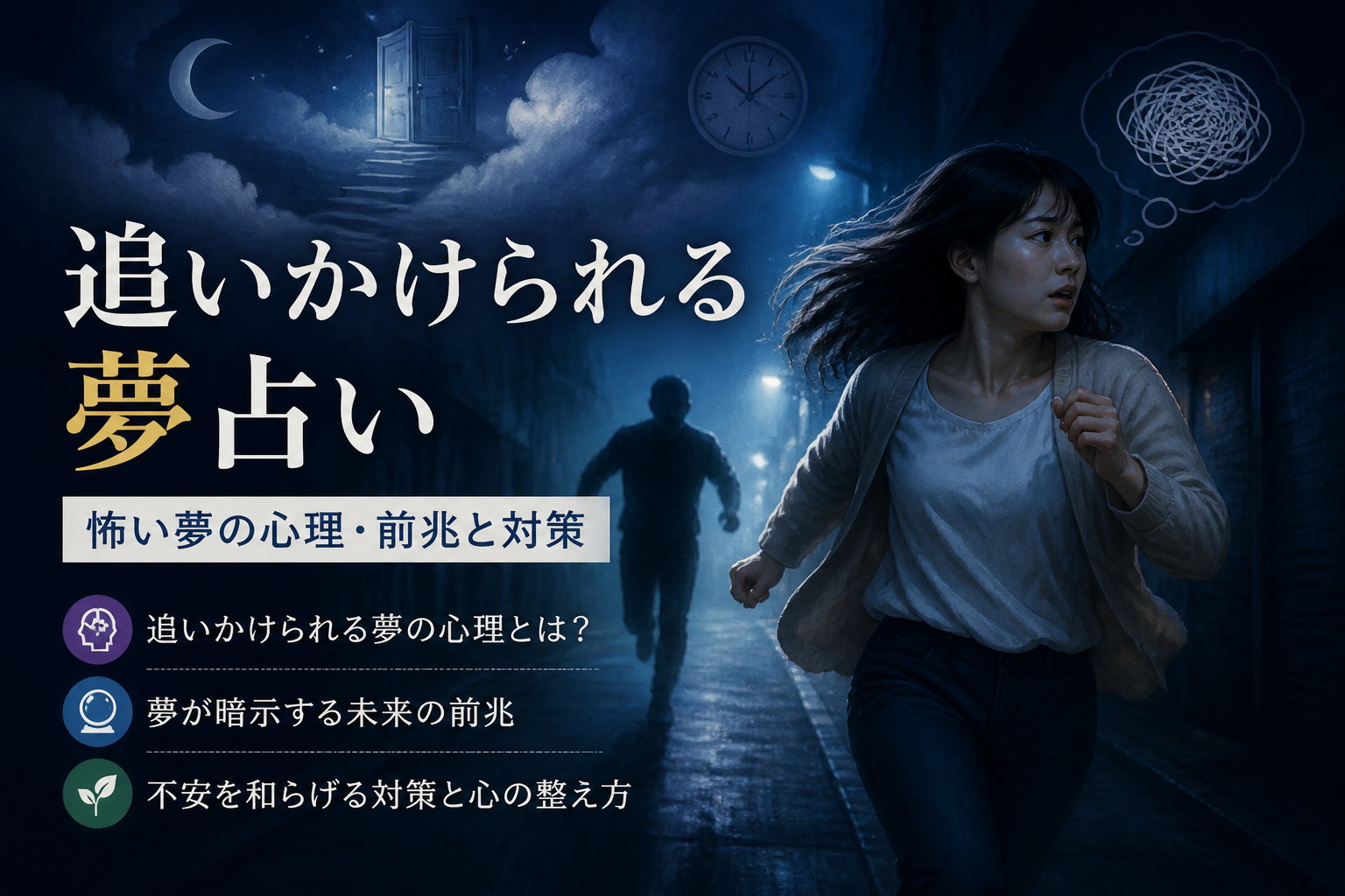 Illustration of 追いかけられる夢占い｜怖い夢の心理・前兆と対策