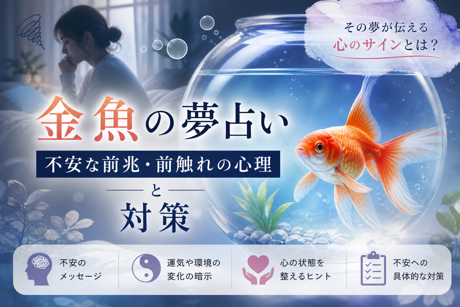 Illustration of 金魚の夢占い: 不安な前兆・前触れの心理と対策
